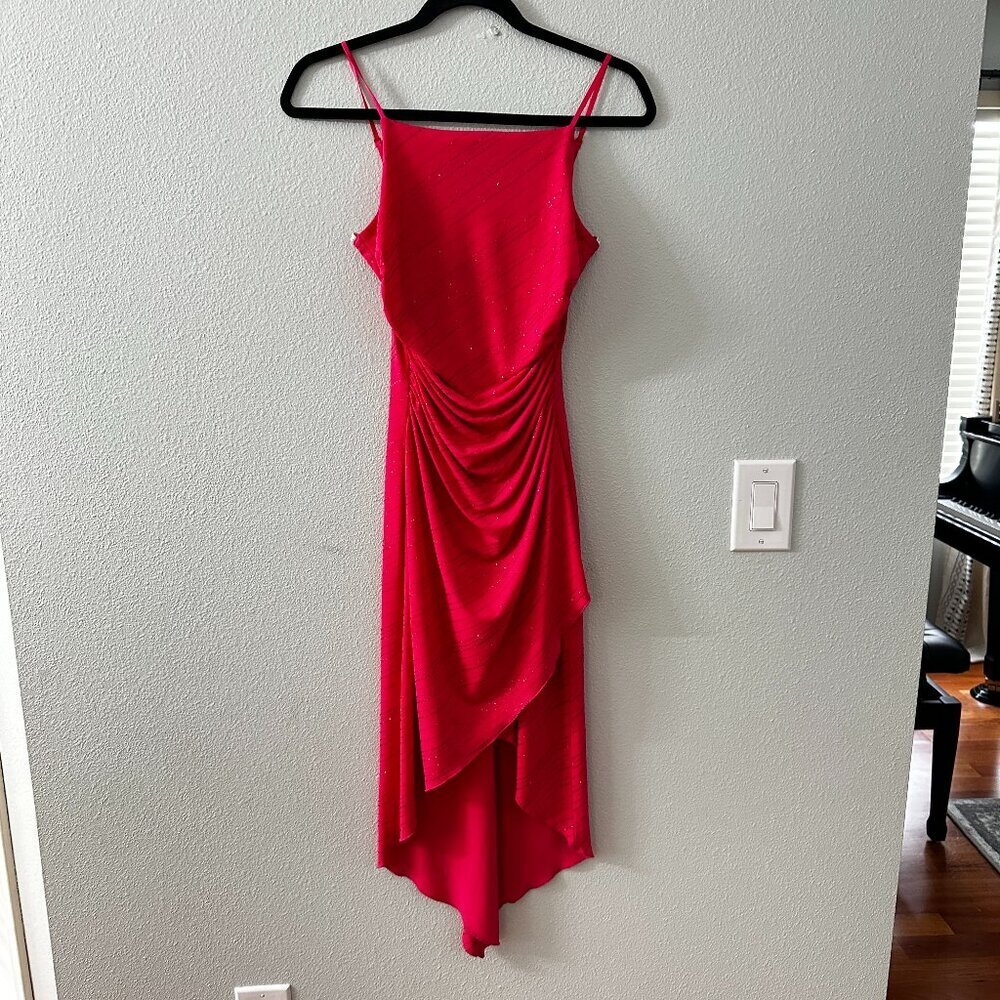 Vtg City Triangles Hot Pink Glitter Asymmetrical Dress XS* Fairycore Whimsical